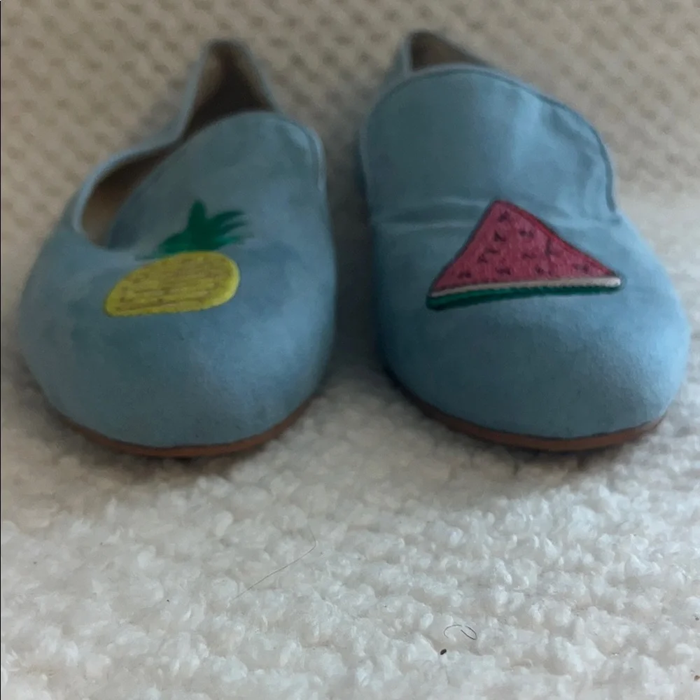 YULL Womens Loafers Blue Embroidered Watermelon and Pineapple size UK  7 US 9